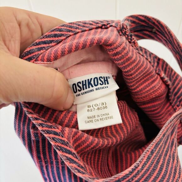 Vtg Oshkosh B'Gosh Kids Denim Bib Overalls Pink Hickory Pin Striped 0-3 Month - Picture 6 of 6